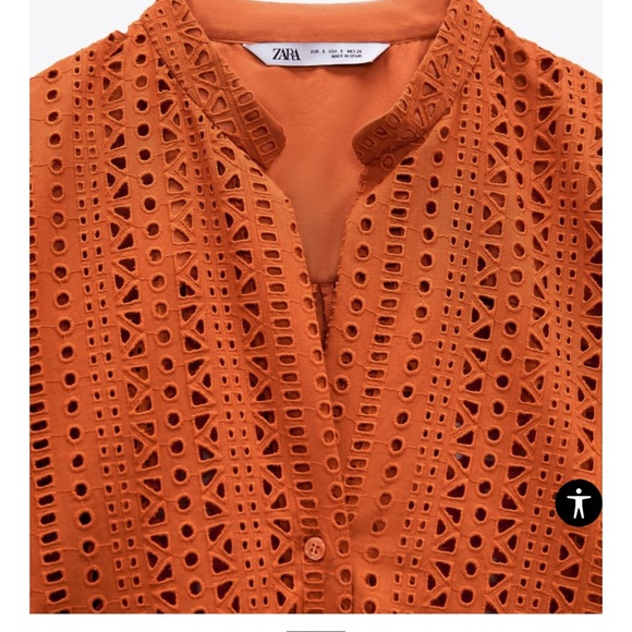 Zara Tops - Zara Burnt Orange Openwork Eyelet Embroidery Button Up Top Shirt Womens Medium